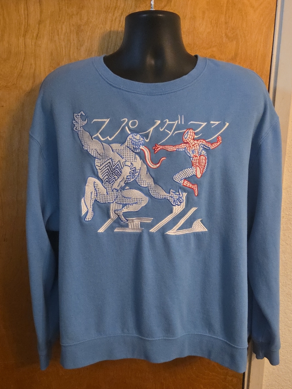 Disney Marvel Spider-Man Venom Sweatshirt Blue Katakana Graphic Japan Style XXL